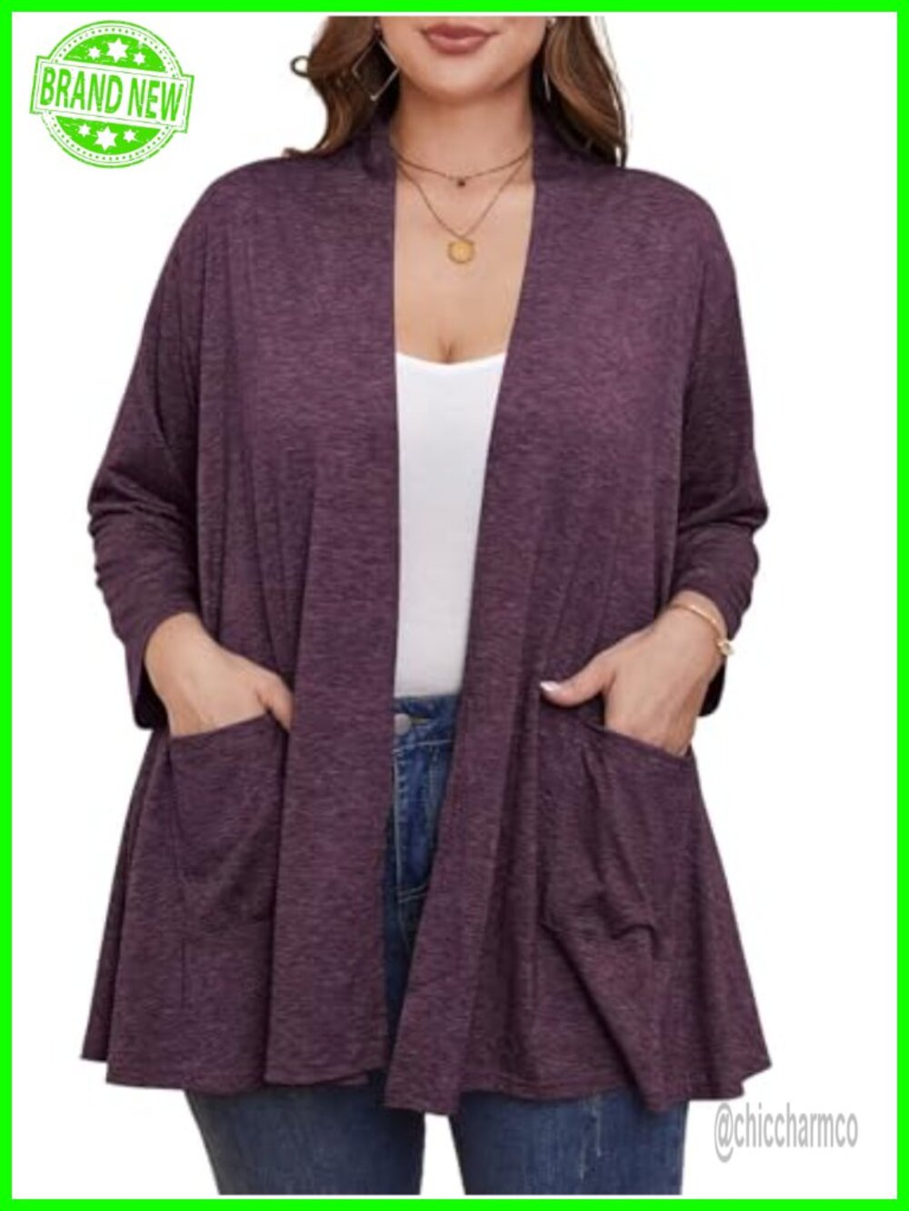 Plus Size Lightweight Cardigan Open Front 3/4 Sleeve Cover Up